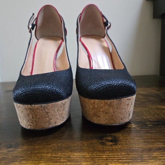 Giuseppe Zanotti Black Canvas Patent Leather Cork Platform Slingback Pumps - Picture 5 of 11